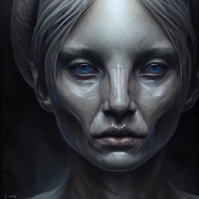 Image similar to Alien grey portrait, atmospheric lighting, painted, intricate, ultra detailed by Leesha Hannigan, Thierry Doizon, Kai Carpenter, well composed, best on artstation, cgsociety, epic, stunning, gorgeous, intricate detail, wow, masterpiece