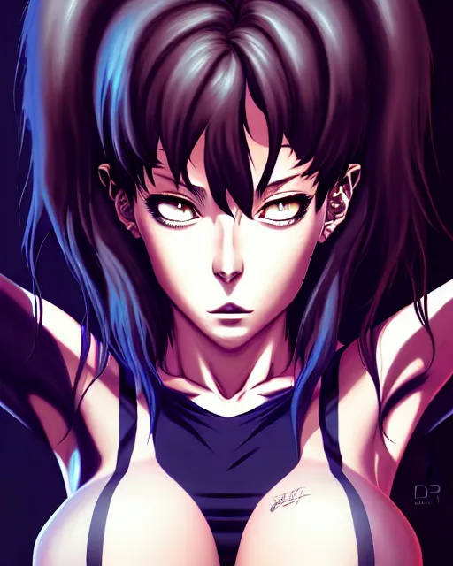 Image similar to a portrait of revy from black lagoon manga, symmetrical eyes, symmetrical face, art by lois van baarle and loish and ross tran and rossdraws and sam yang and samdoesarts and artgerm, digital art, highly detailed, intricate, sharp focus, trending on artstation hq, deviantart, unreal engine 5, 4 k uhd image