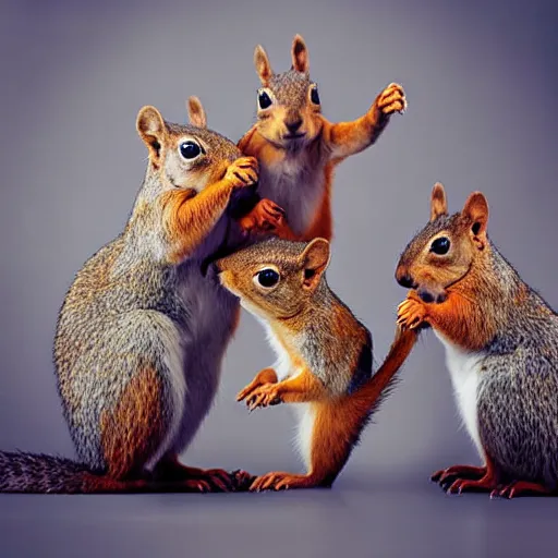 Image similar to studio photograph of squirrels from alternate universes, animal photography, cute, aww