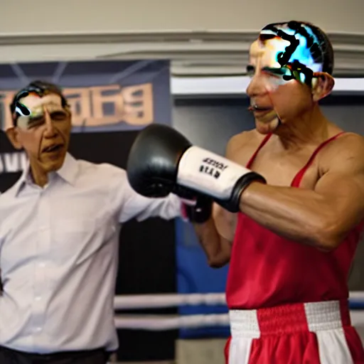 Image similar to obama boxing with gundam