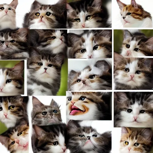 Image similar to a cat laughing from multiple angles collage photo, meme format,