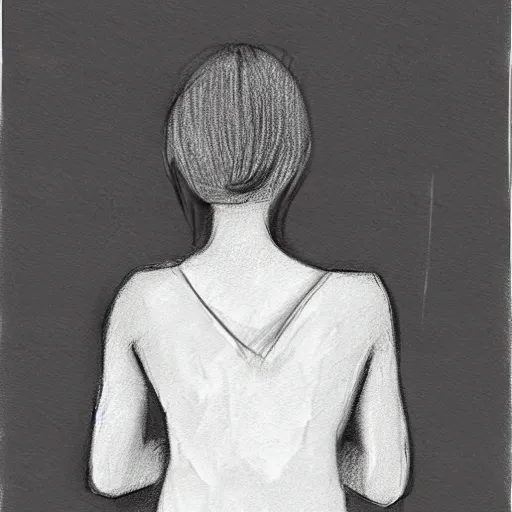 Image similar to backside photograph of a girl holding the bathroom sink with both hands in a dark room and crying, textured pencil sketch