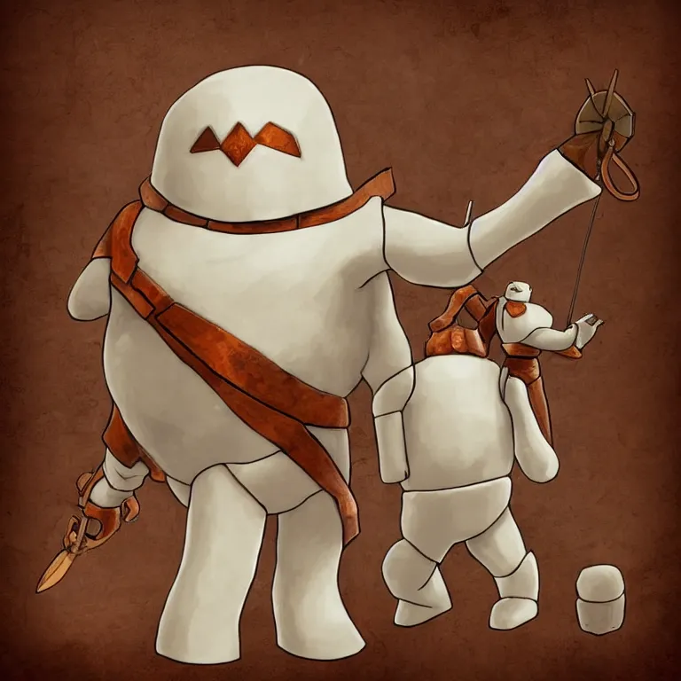 Image similar to a naive looking medieval fantasy baymax made out of wood and copper, digital art, trending on artstation