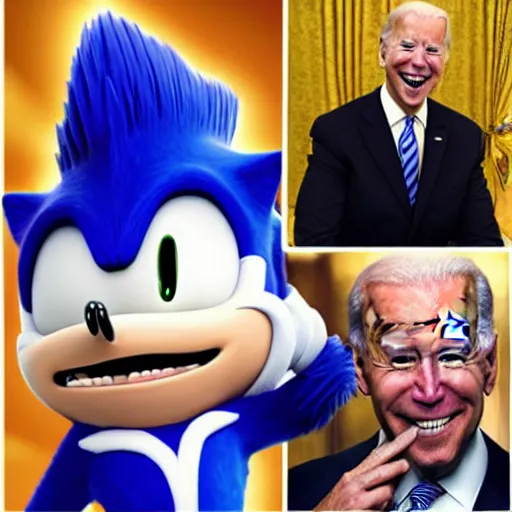 Prompt: joe biden animorphs into sonic the hedgehog