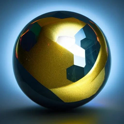 Image similar to tilt shift sphere ipercube huge light intricate reflection diffraction marble gold obsidian preraffaellite photography cut, octane, artstation render 8 k neon