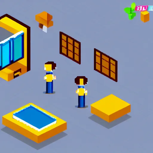 Prompt: a isometric office cute pixel art with computers 4 k detailed unity