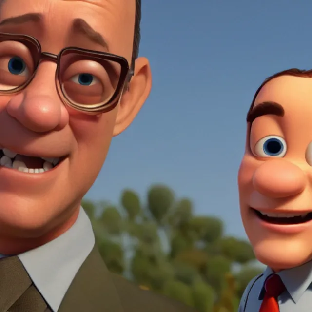 Image similar to tom hanks as a pixar disney character from up 2 0 0 9 unreal engine octane render 3 d render photorealistic