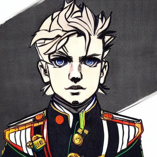 Image similar to beautiful portrait of tommy pickles!!! in a fancy naval uniform, [ concept art by yoji shinkawa ], felt tip pen, intricate detail, sharp focus, illustration