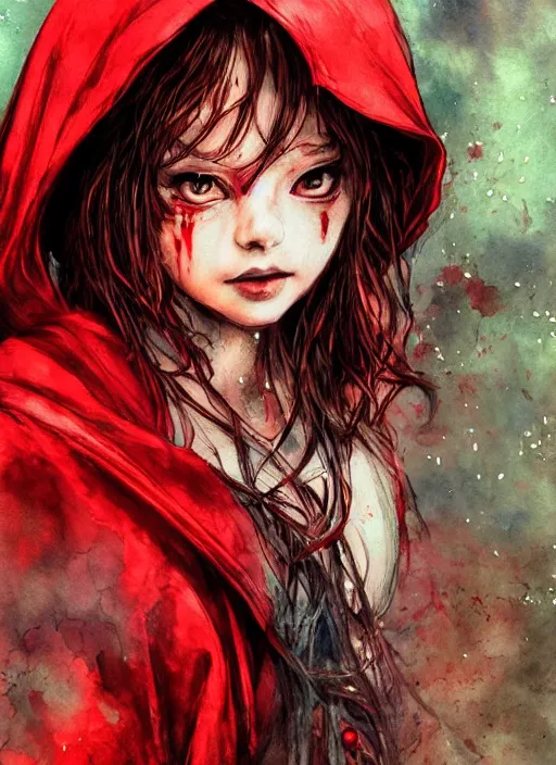 Image similar to portrait, Gorgeous Little red riding hood at a rave, watercolor, dramatic lighting, cinematic, establishing shot, extremly high detail, foto realistic, cinematic lighting, pen and ink, intricate line drawings, by Yoshitaka Amano, Ruan Jia, Kentaro Miura, Artgerm, post processed, concept art, artstation, matte painting, style by eddie mendoza, raphael lacoste, alex ross