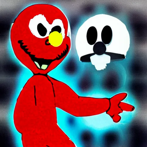 Image similar to sans from undertale fighting elmo, elmo holds a gun