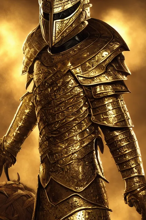 Prompt: gold king legends knight warrior helmet skyrim mask elder scrolls v nordic armor bethesda adam adamowicz illustration character design concept, unreal 5, daz, hyperrealistic, octane render, cosplay, rpg portrait, dynamic lighting, intricate detail, harvest fall vibrancy, cinematic volume glowing aura global illumination ray tracing hdr