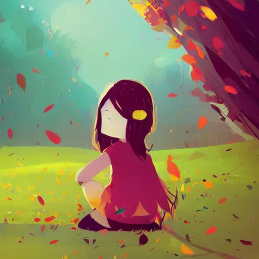 Image similar to little girl with leaf hair, colorful artwork made by pascal campion