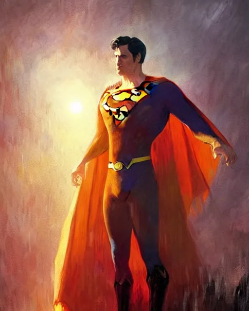 Prompt: superman emerging from the sun, elegant, orange yellow ethereal, horror, fantasy art by greg rutkowski and magali villeneuve and claude monet