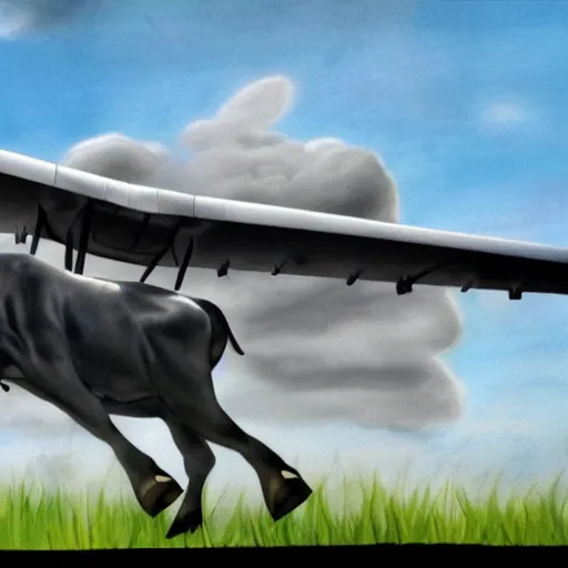 Image similar to a highly detailed ultra realistic photograph of a cow that is an airplane pilot