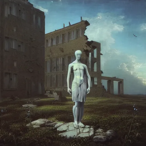 Image similar to hyperrealistic surrealism, David Friedrich, award winning masterpiece with incredible details, Zhang Kechun, a surreal vaporwave vaporwave vaporwave vaporwave vaporwave painting by Thomas Cole of a gigantic broken mannequin head sculpture in ruins, astronaut lost in liminal space, highly detailed, trending on ArtStation