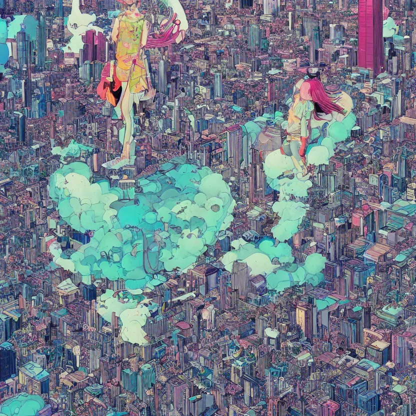 Prompt: a very detailed art of a goddess above a city by inio asano, beeple and james jean, hiroyuki takahashi color scheme, digital art