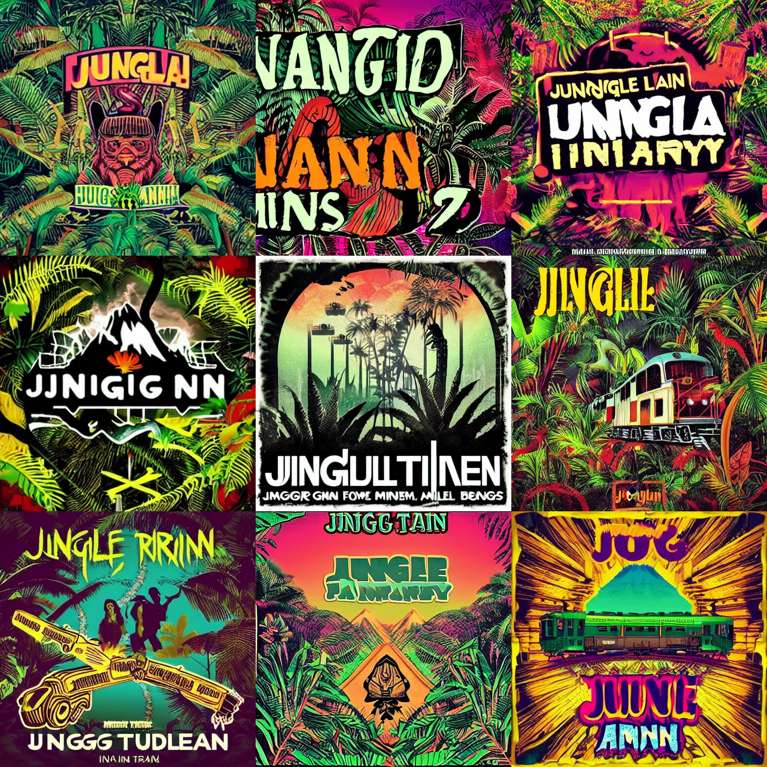 Prompt: jungletrain, amen music jungle party, drugs, beats, flow