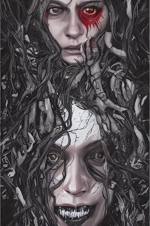 Image similar to nina dobrev in sleepy hollow, full body, big two toned eyes, teeth gritted, horror, intricate details, cinematic, epic, realistic, anatomy, tomer hanuka, uplight, artstation, photorealistic, scary