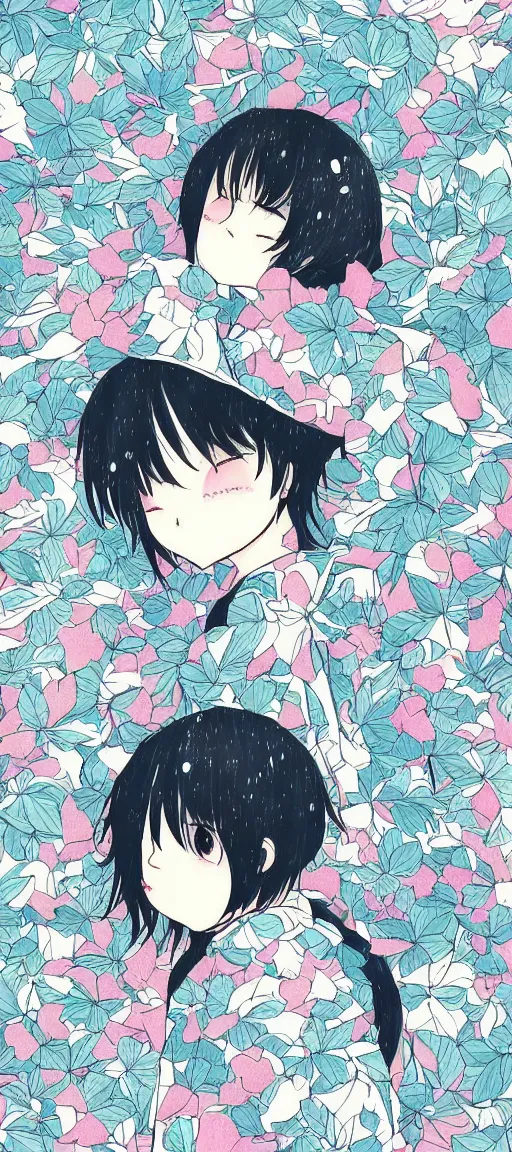 Image similar to beautiful drawing style vaporware cartoon japan, kawaii rainy gloomy, illustration, aesthetic, minimalistic!! simple, neon pastel, in the style of shoujo ai manga