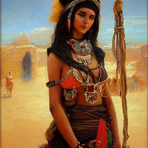 Prompt: tuareg woman in traditional clothes, gaston bussiere, tom bagshaw