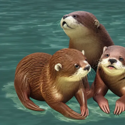 Image similar to concept art, character set, 3d, Otters playing, ultra realistic, 8k,
