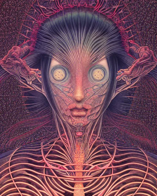 Image similar to human spirit breaking away from the body, conjuring psychedelic background, part by takato yamamoto, part by alex gray, ross tran, james jean, ultra realistic, octane render, highly detailed, 8 k, trending on artstation, cosmic, symmetry, masterpiece