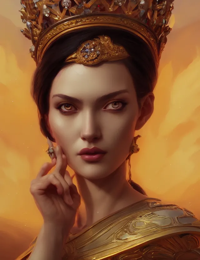 Prompt: blurred background. close-up portrait of a goddess in crown, by Artgerm and Afarin Sajedi and greg rutkowski. octane render