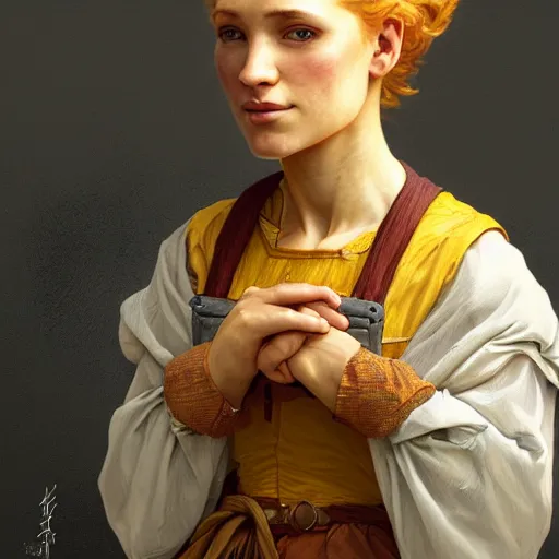 Image similar to portrait of a peasant bart simpson maiden, intricate, elegant, highly detailed, digital painting, artstation, concept art, smooth, sharp focus, illustration, art by artgerm and greg rutkowski and alphonse mucha and william - adolphe bouguereau