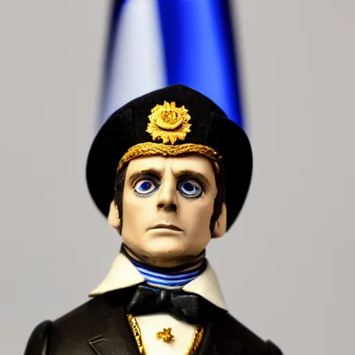 Prompt: macro photo of emmanuel macron dressed as napoleon, tilt shift, photography, telephoto lens, canon, nikon, focus