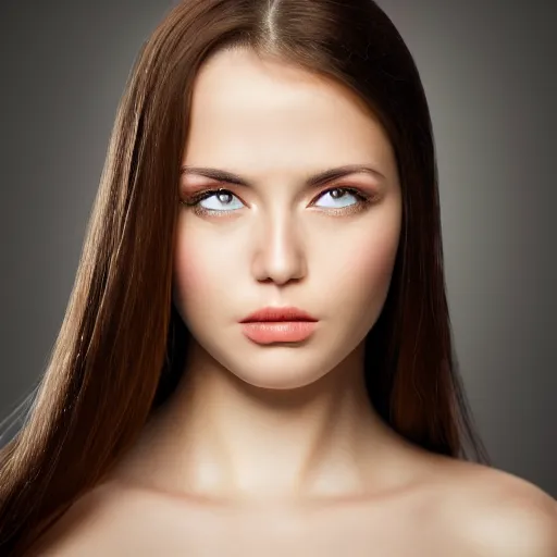 Prompt: a realistic portrait photograph of a very beautiful and sexy young woman, symmetric, face, centered, close - up, studio lighting