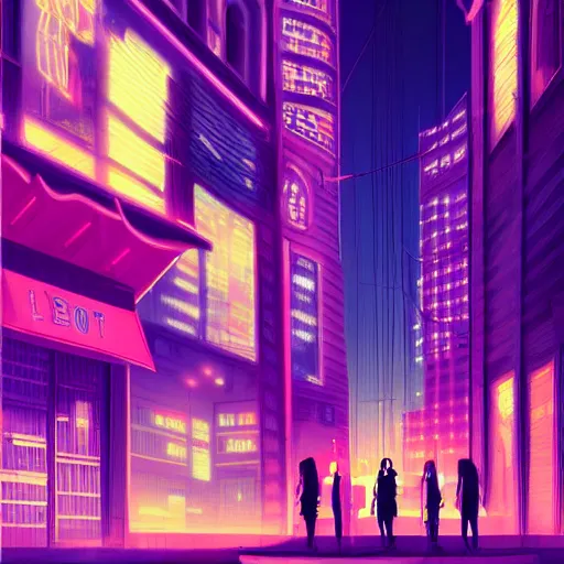 Image similar to woman lost in a city at night, neon lights, awesome, digital art, anime