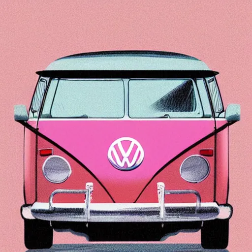 Image similar to illustration of an old van volkswagen, may 6 8, pastel colors, cool, hippie by studio muti