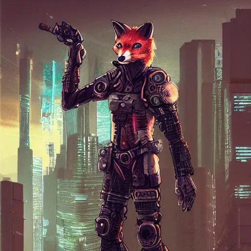 Prompt: full - length portrait of cyberpunk fox