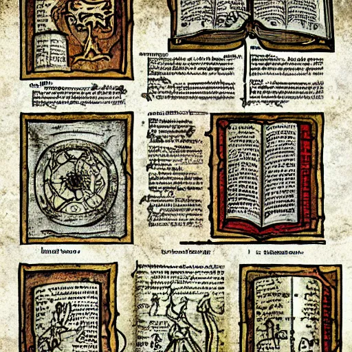 Image similar to 350z in medieval grimoire tome, neural networks, vintage look, weathered pages, spells, demons, high detail,