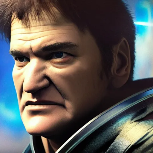 Image similar to hyperrealistic film still of quentin tarantino in space, stunning 3 d render, inspired by istvan sandorfi & greg rutkowski & unreal engine, imperfect facial symmetry, dim volumetric cinematic lighting, 8 k octane comprehensive render, extremely hyper - detailed, incredibly lifelike attributes, intricate, real flesh texture, masterpiece, artstation, stunning,