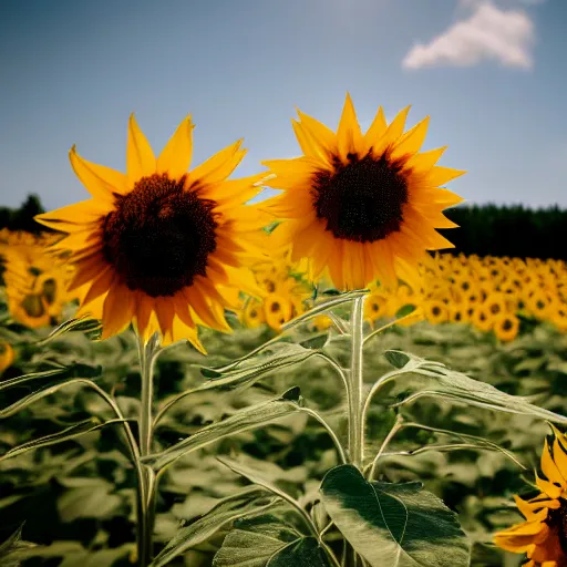 Prompt: aesthetic origami person dancing in a field of sunflowers, macro, high quality