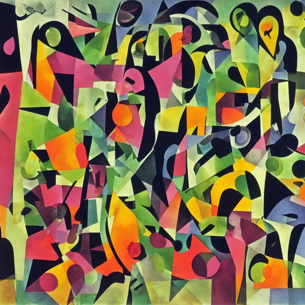 Image similar to apples and mangos in the style of eileen agar, surreal, noise, stroke cutout album cover art