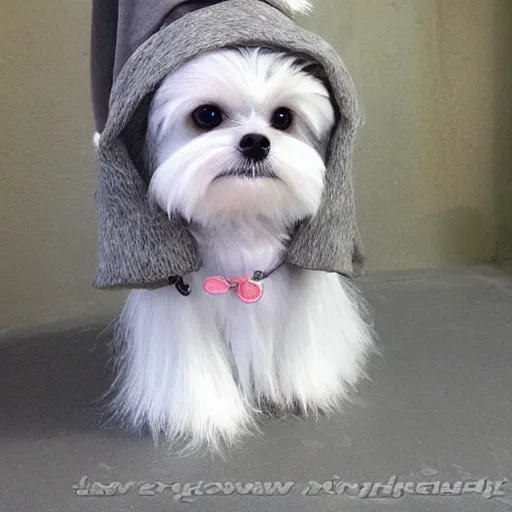 Image similar to cute little anthropomorphic maltese terrier like a gandalf, lord of the rings, lotr, paint