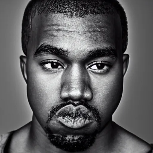 Image similar to the face of young kanye west at 1 8 years old, portrait by julia cameron, chiaroscuro lighting, shallow depth of field, 8 0 mm, f 1. 8