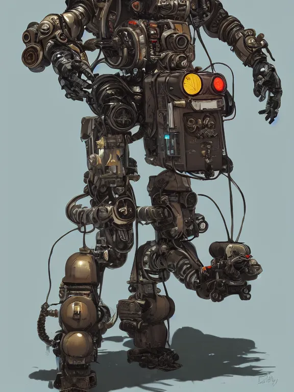 Image similar to dieselpunk digital illustration pathfinder robot from apex legends, portrait by james gurney and laurie greasley, slim, concept art, cinematic composition, hyper realism, photorealistic, dramatic lighting, highly detailed, vintage sci - fi