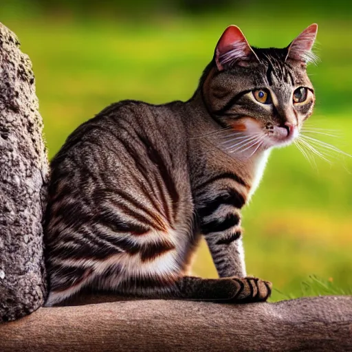 Prompt: A pretty human male with cat features, in his natural habitat. Pictured are his cute ears and long tail. 4K National Geographic photograph