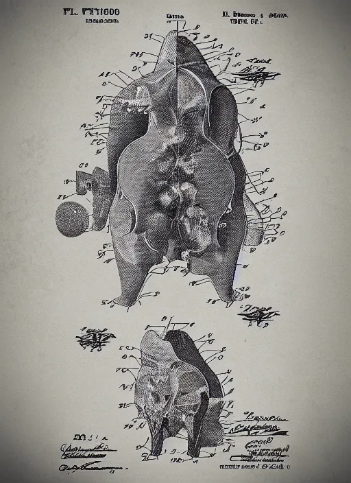 Image similar to “Patent application drawing and text for a new kind of animal, exploded Fig.1”