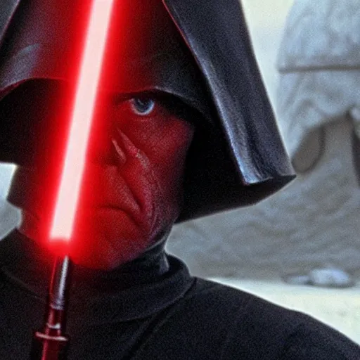 Image similar to A film still of Luke skywalker as a sith lord realistic,detailed,photorealistic