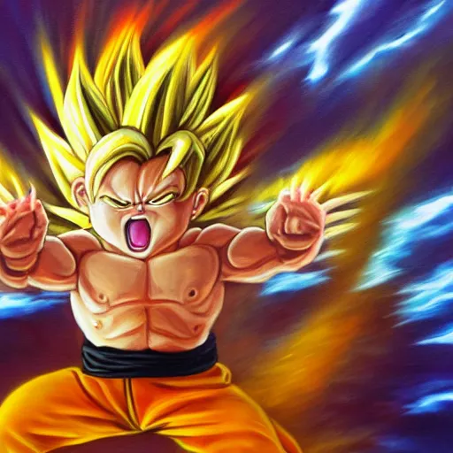 Image similar to hamster going super saiyan, oil painting