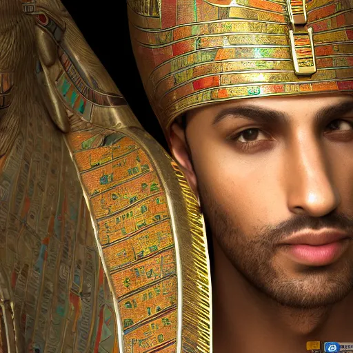 Prompt: a man in egyptian clothing wearing rings and jewlery on his neck, 8k resolution, serene, photorealistic, digital art, hyperdetailed, Unreal Engine, dynamic lighting, ultra detailed, trending on art station, concept art, stunning visuals, extreme detail