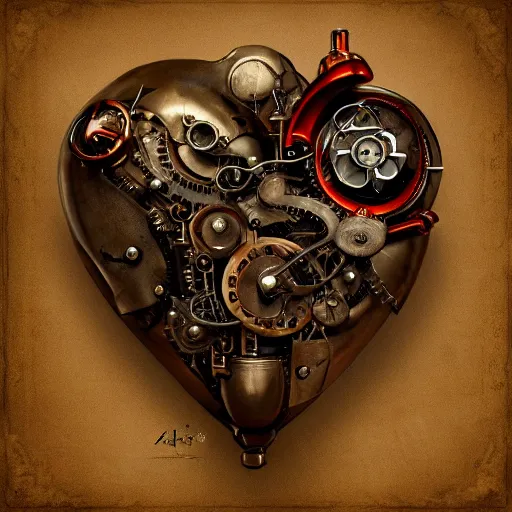 Image similar to mechanical human heart, trending on artstation, steampunk