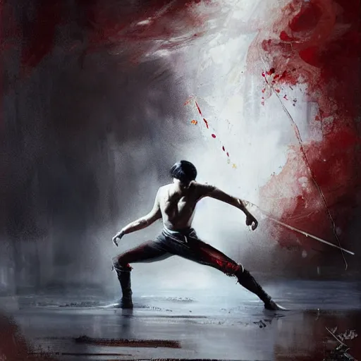 Image similar to prince zuko water bending, jeremy mann painting