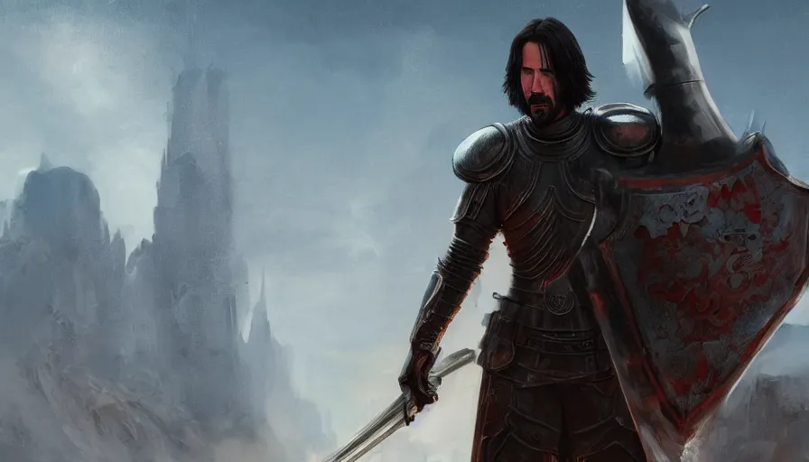 Prompt: Keanu Reeves is a knight, hyperdetailed, artstation, cgsociety, 8k