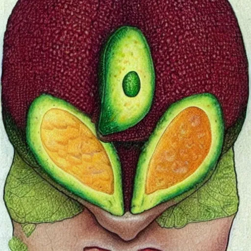 Prompt: a page from codex seraphinianus of how to merge emma watson with avocado