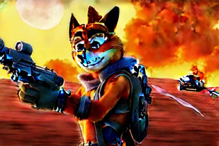 Image similar to nick wilde, heavily armed and armored facing down armageddon in a dark and gritty reboot from the makers of mad max : fury road : witness me